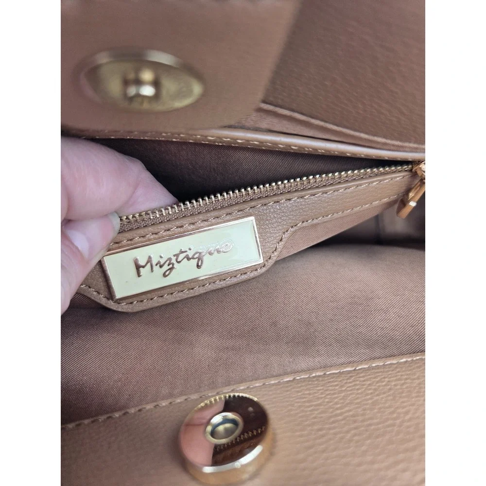 MIZTIQUE Two Handle Brown Satchel Faux Leather Crossbody‎ Large Compartments NEW